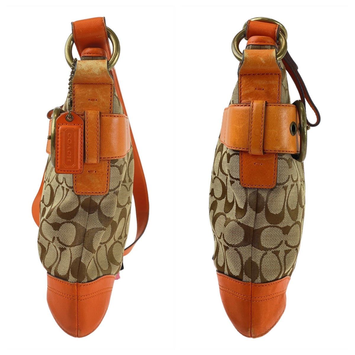 12165
 COACH Signature Orange Beige Gold Hardware Canvas/Leather Shoulder Bag Pochette Crossbody Bag for Women