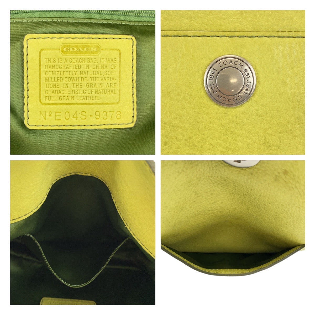 12164
COACH コーチ イエロー ライムイエロー シルバー金具 レザー ショルダーバッグ  レディース AB5