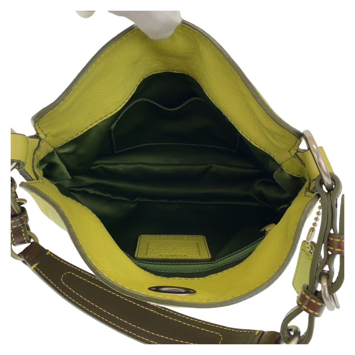 12164
COACH コーチ イエロー ライムイエロー シルバー金具 レザー ショルダーバッグ  レディース AB5