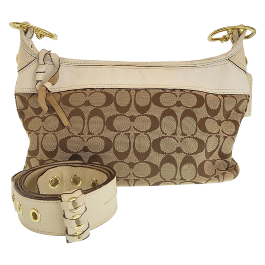 12161
COACH コーチ シグネチャー ベージュ ホワイト ゴールド金具 キャンバス / レザー ショルダーバッグ ポシェット 斜め掛け可能  レディース AB5