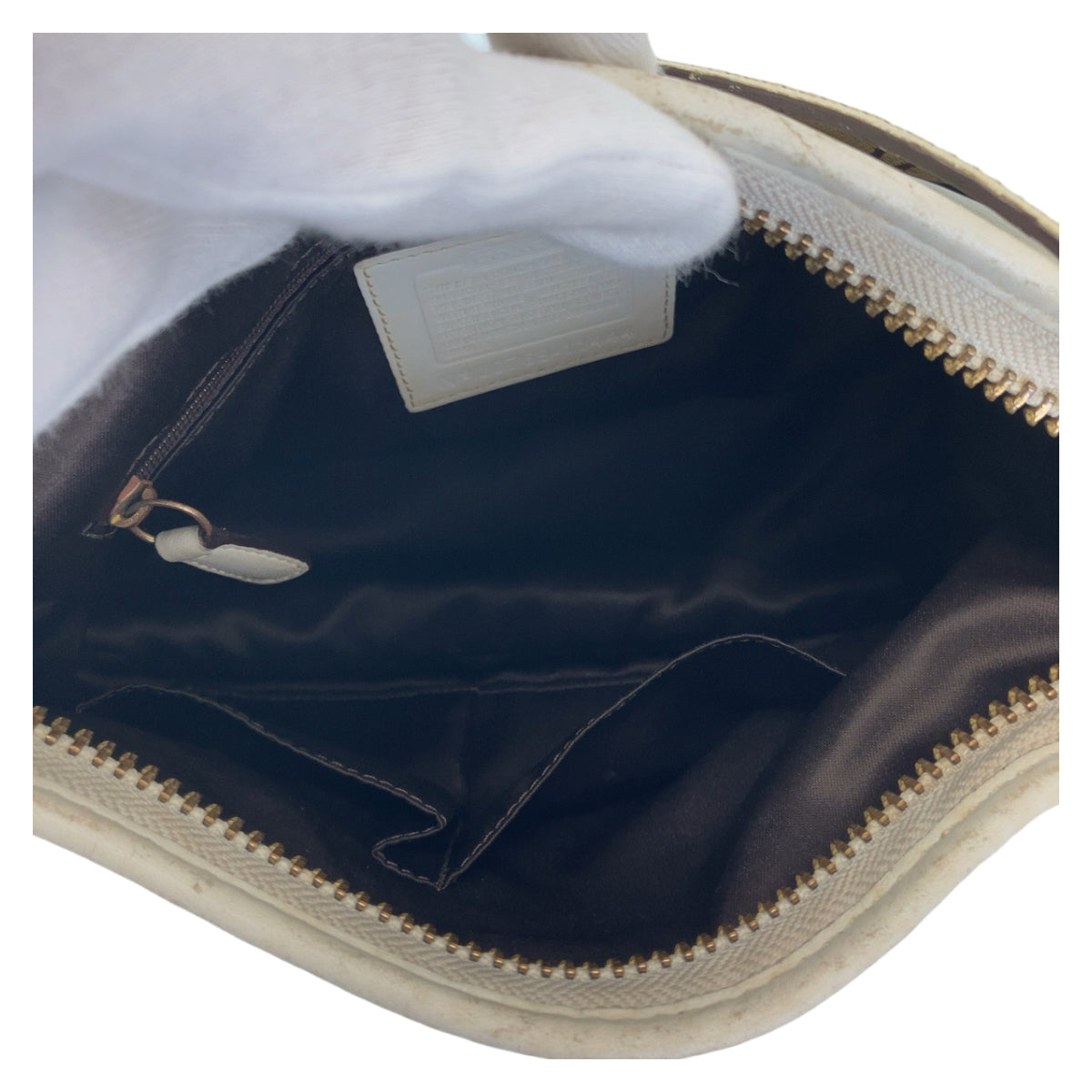 12161
 COACH Signature Beige White Gold Hardware Canvas/Leather Shoulder Bag Pochette Crossbody Bag for Women