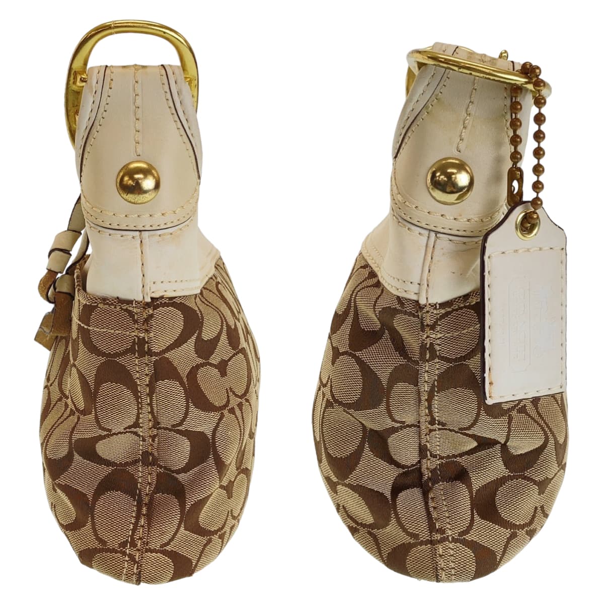 12161
 COACH Signature Beige White Gold Hardware Canvas/Leather Shoulder Bag Pochette Crossbody Bag for Women