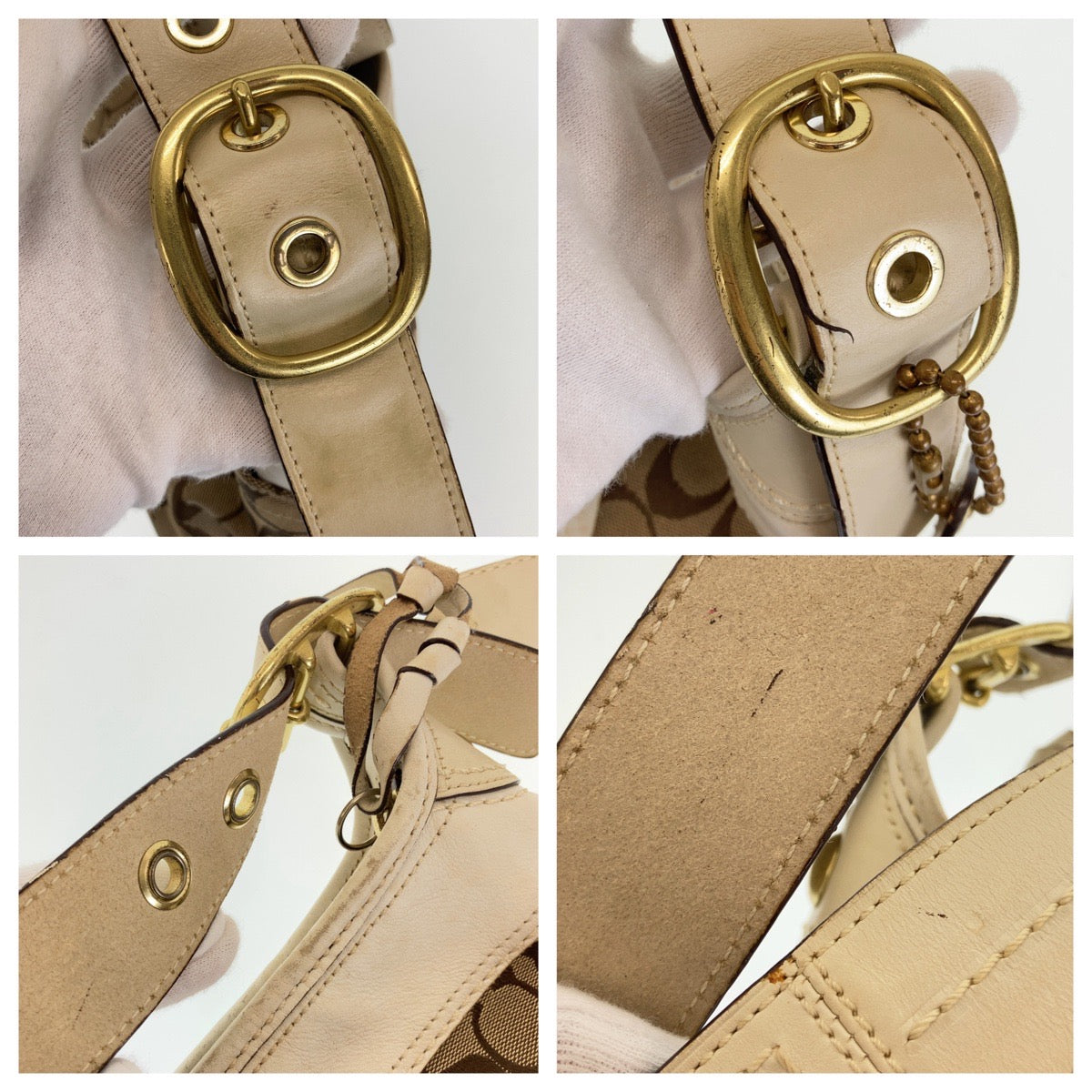 12161
 COACH Signature Beige White Gold Hardware Canvas/Leather Shoulder Bag Pochette Crossbody Bag for Women