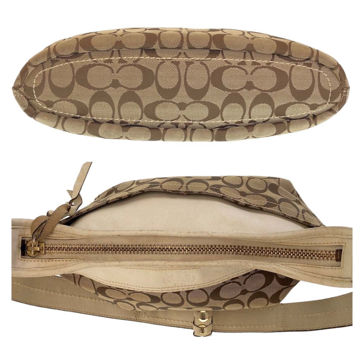 12161
 COACH Signature Beige White Gold Hardware Canvas/Leather Shoulder Bag Pochette Crossbody Bag for Women