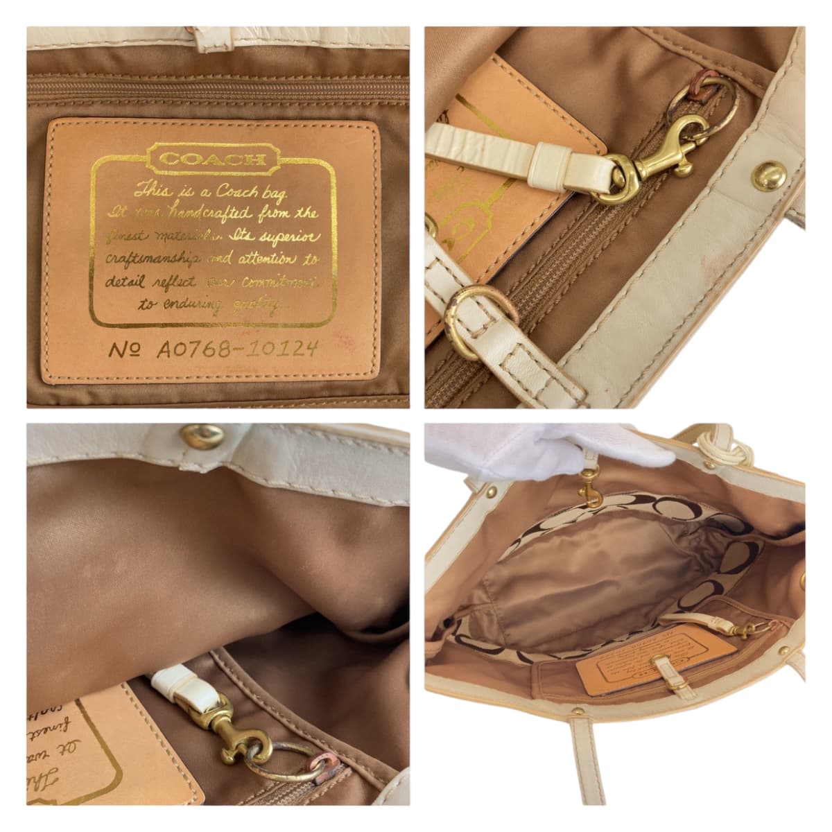12154
COACH コーチ シグネチャー ブラウン ベージュ ホワイト ゴールド金具 キャンバス / レザー トートバッグ ショルダーバッグ  レディース AB5