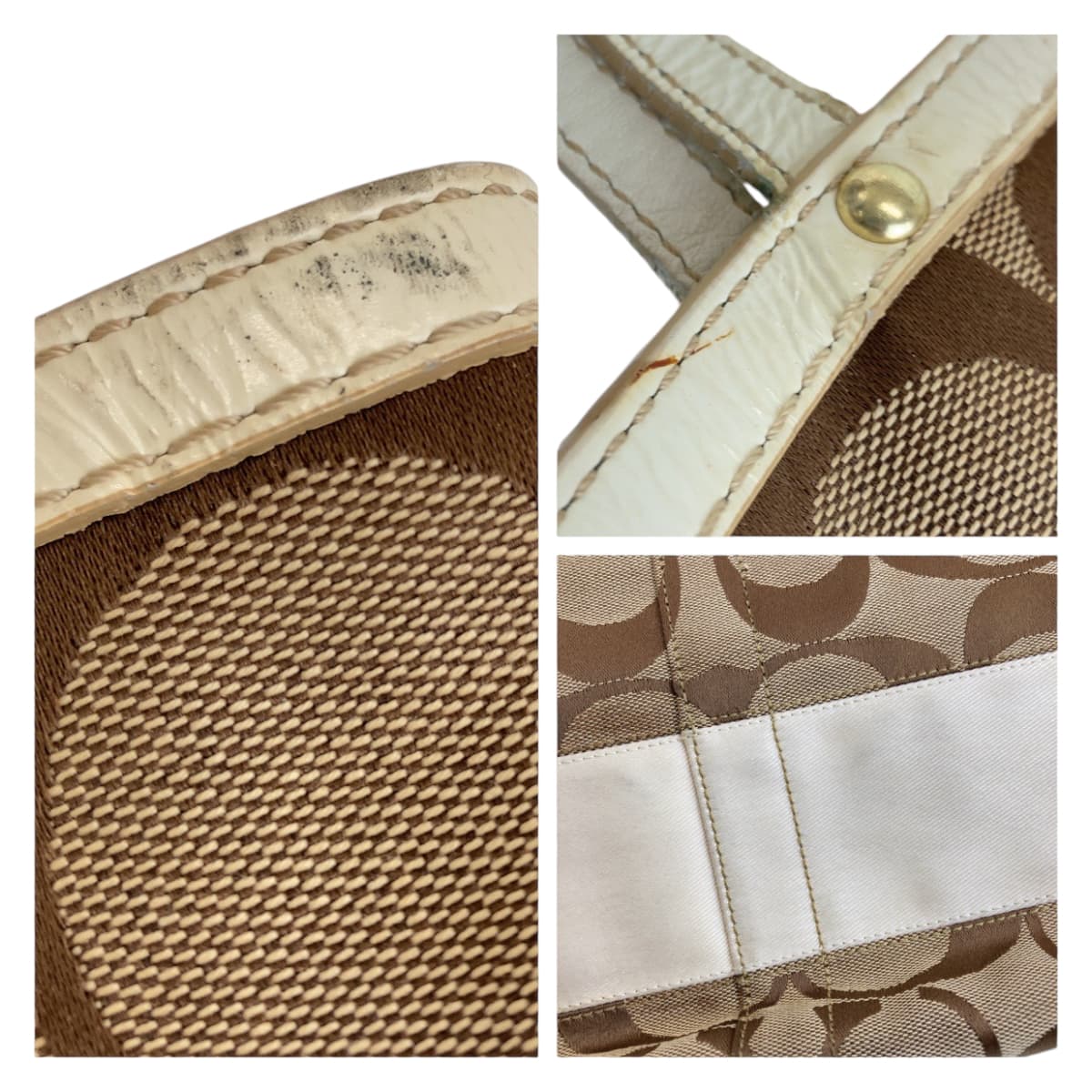 12154
COACH コーチ シグネチャー ブラウン ベージュ ホワイト ゴールド金具 キャンバス / レザー トートバッグ ショルダーバッグ  レディース AB5