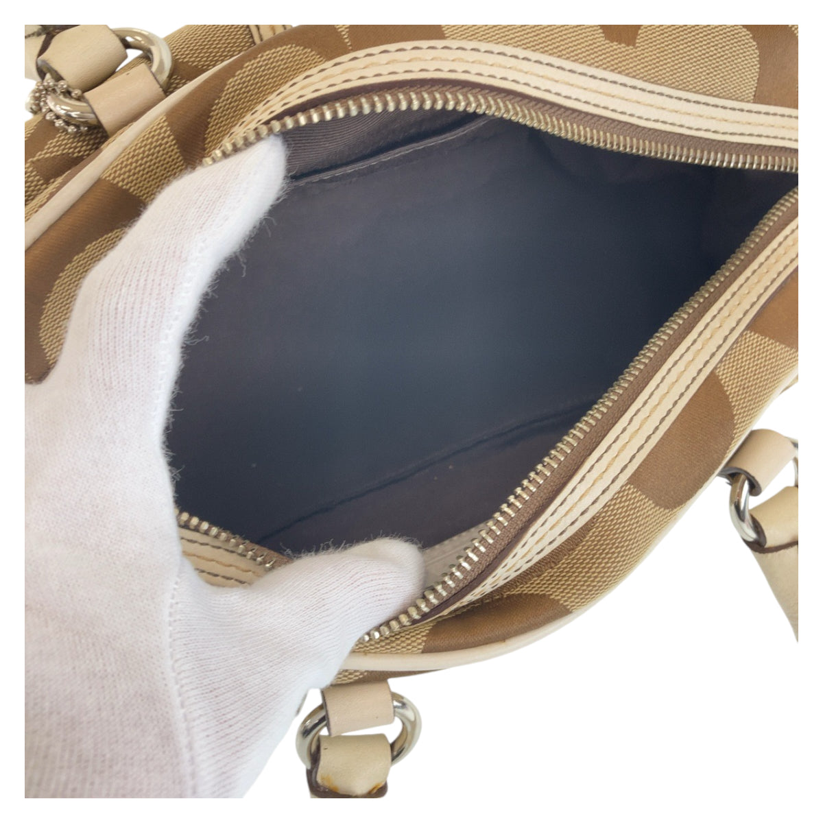 COACH コーチ シグネチャー ブラウン ホワイト シルバー金具 キャンバス / レザー ハンドバッグ  レディース