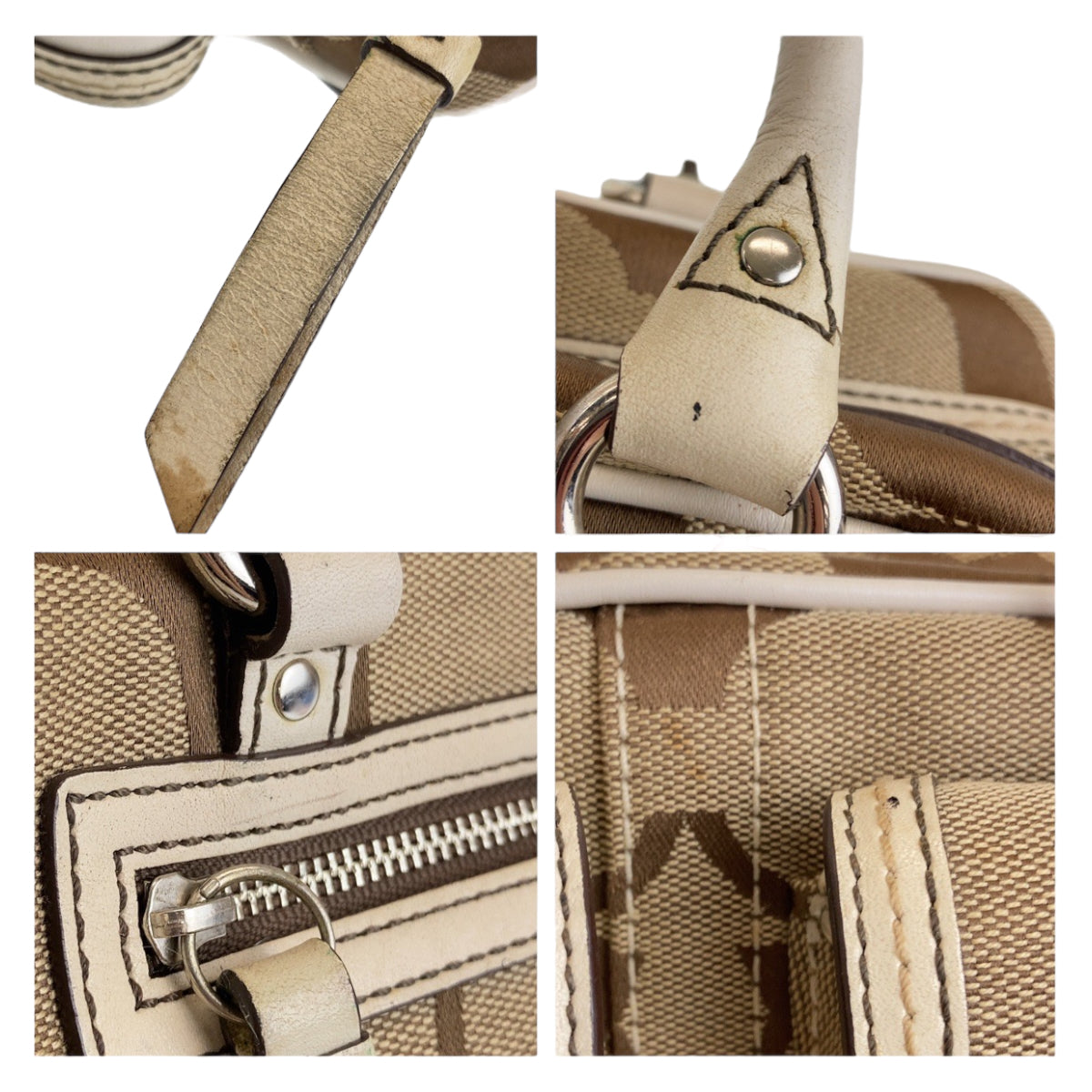 COACH コーチ シグネチャー ブラウン ホワイト シルバー金具 キャンバス / レザー ハンドバッグ  レディース