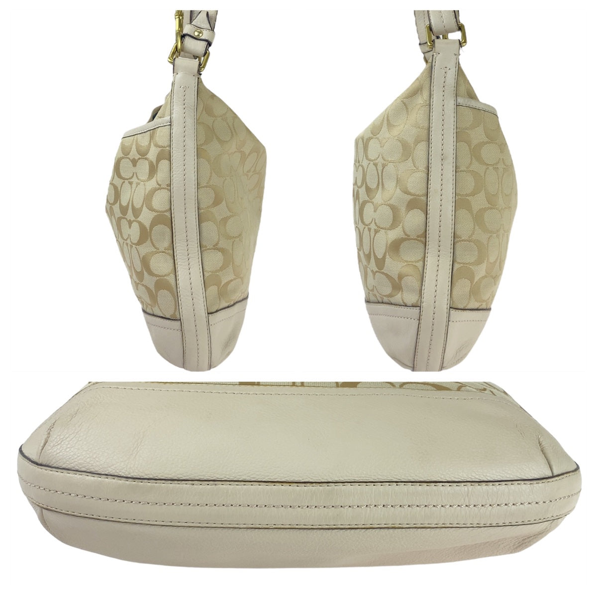 12148
 COACH Signature Beige Light Blue Gold Hardware Canvas/Leather Hobo Shoulder Bag Crossbody Bag for Women