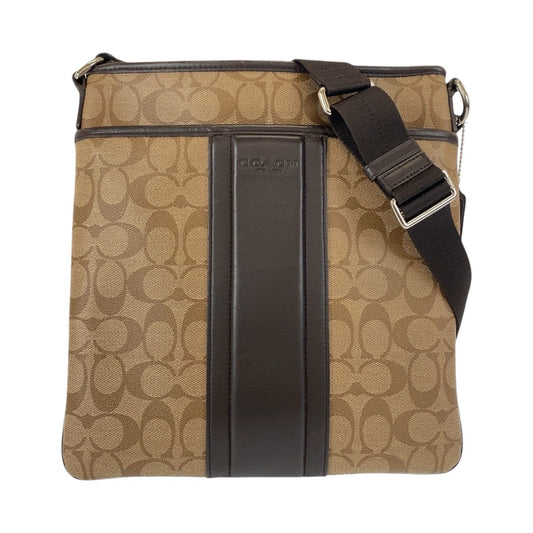 12145
COACH コーチ シグネチャー ベージュ ブラウン シルバー金具 PVC / レザー 斜め掛け ショルダーバッグ メッセンジャーバッグ  メンズ