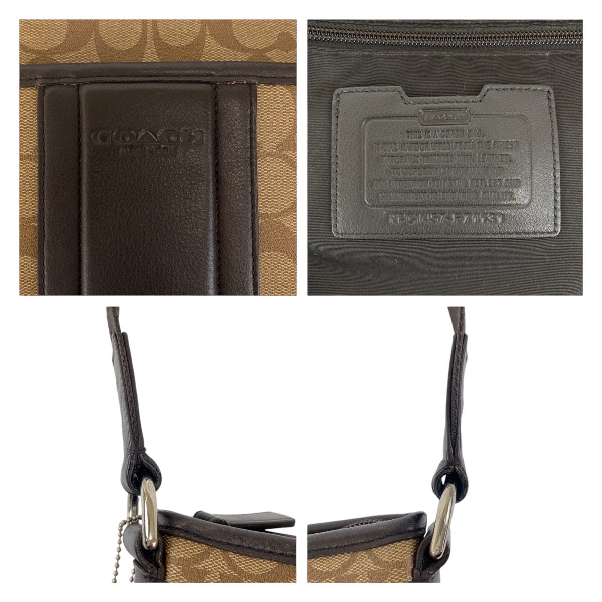 12145
COACH コーチ シグネチャー ベージュ ブラウン シルバー金具 PVC / レザー 斜め掛け ショルダーバッグ メッセンジャーバッグ  メンズ