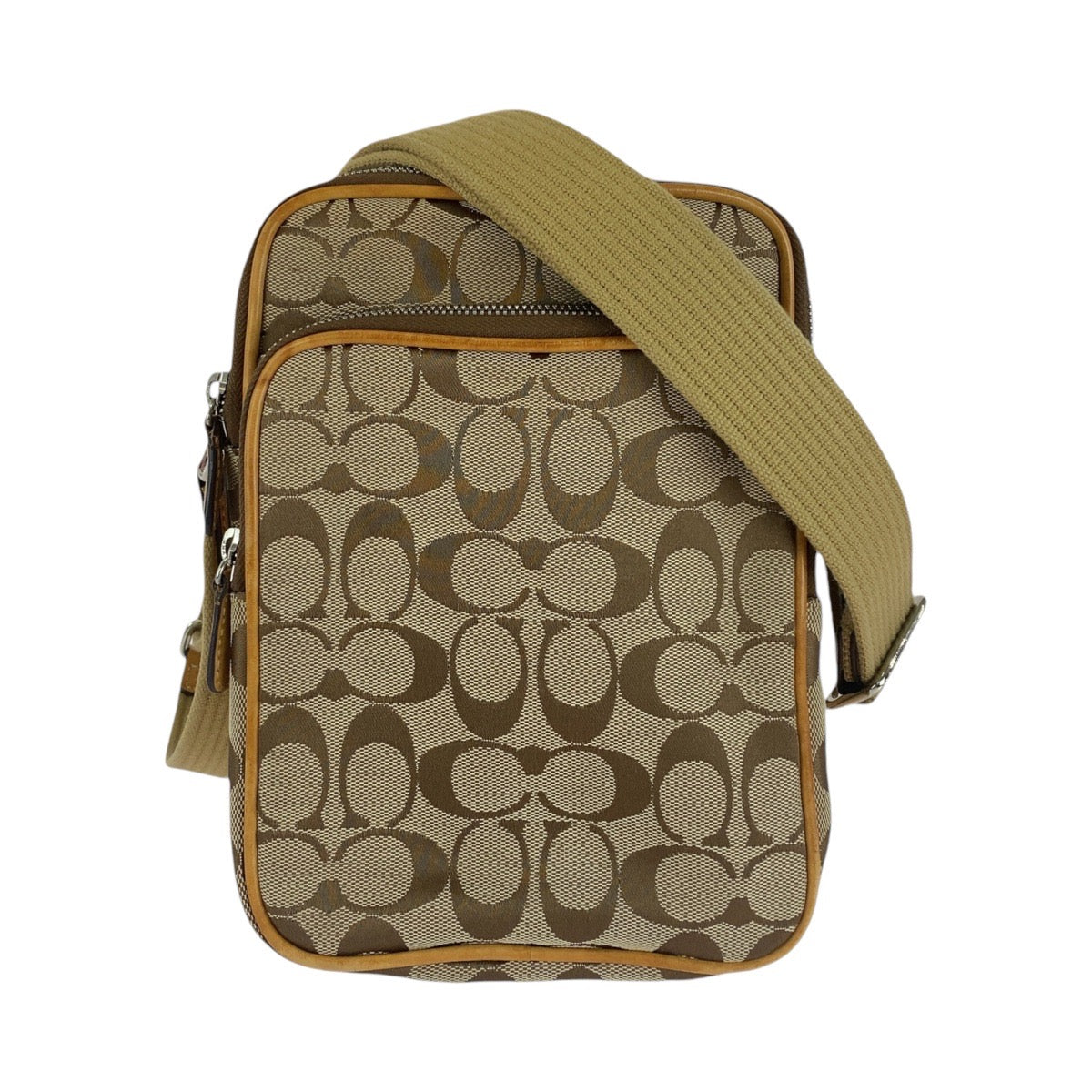 12918
COACH コーチ シグネチャー ブラウン ベージュ シルバー金具 キャンバス / レザー ショルダーバッグ ポシェット  レディース AB5