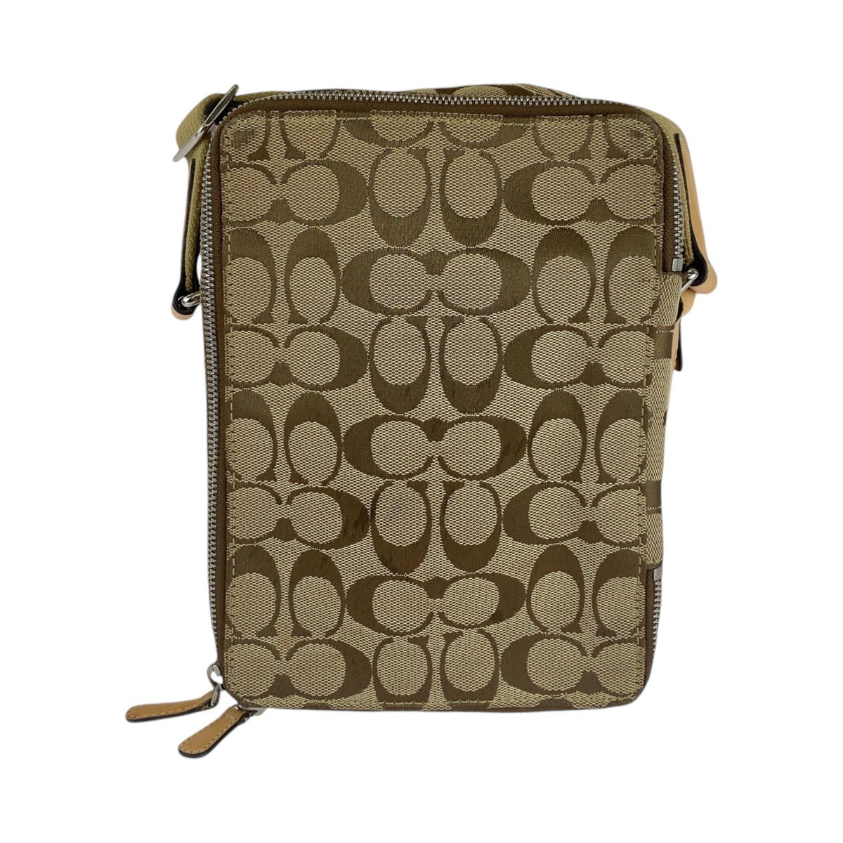 12918
COACH コーチ シグネチャー ブラウン ベージュ シルバー金具 キャンバス / レザー ショルダーバッグ ポシェット  レディース AB5