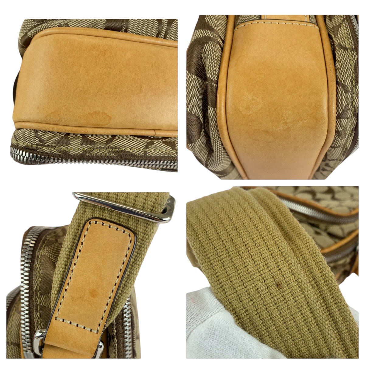 12918
COACH コーチ シグネチャー ブラウン ベージュ シルバー金具 キャンバス / レザー ショルダーバッグ ポシェット  レディース AB5