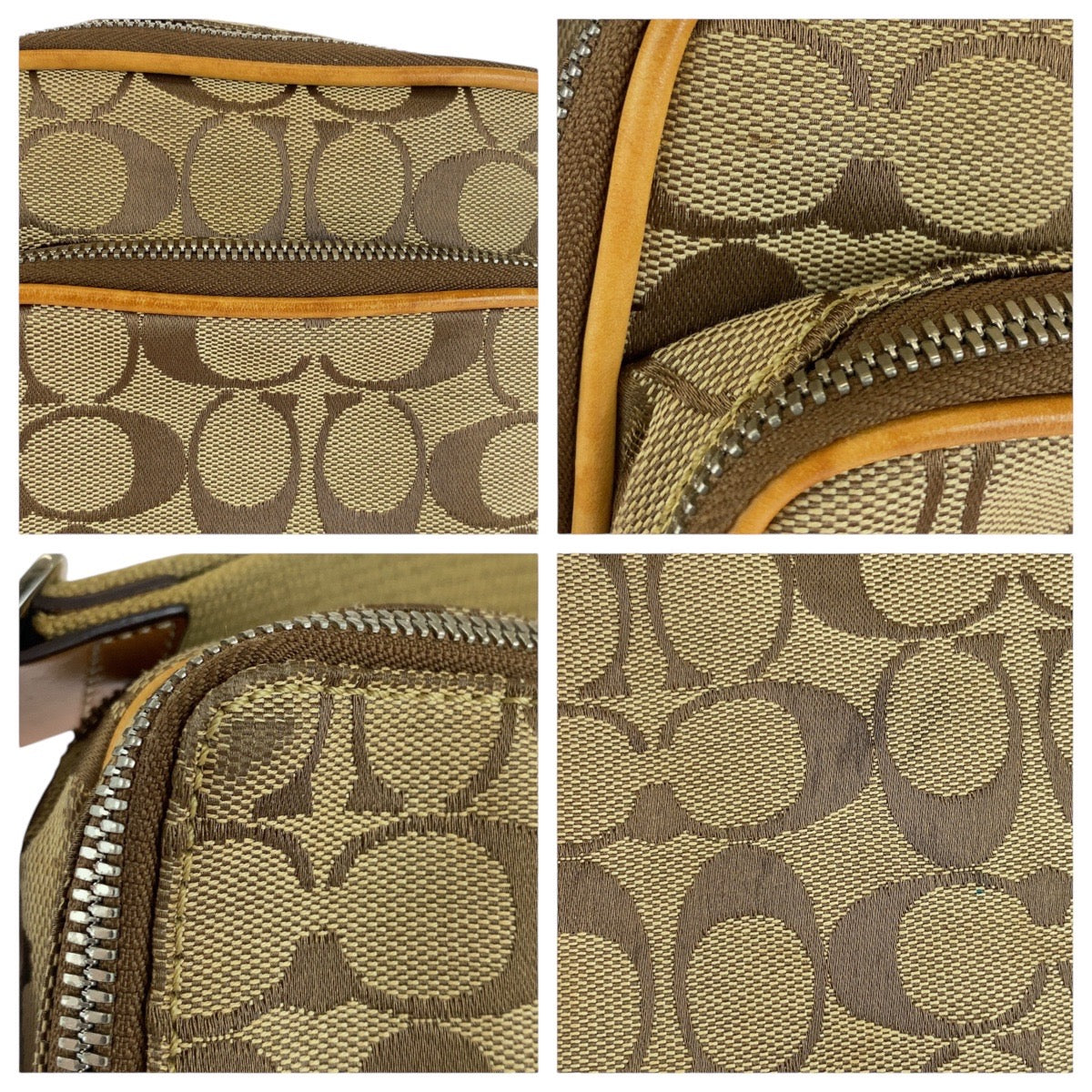 12918
COACH コーチ シグネチャー ブラウン ベージュ シルバー金具 キャンバス / レザー ショルダーバッグ ポシェット  レディース AB5