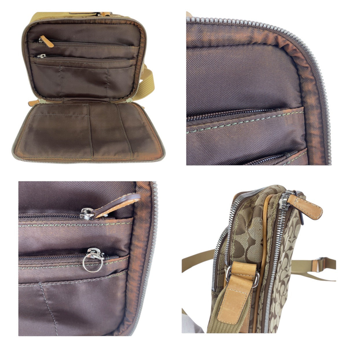 12918
COACH コーチ シグネチャー ブラウン ベージュ シルバー金具 キャンバス / レザー ショルダーバッグ ポシェット  レディース AB5