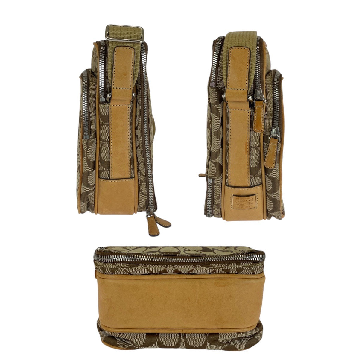 12918
COACH コーチ シグネチャー ブラウン ベージュ シルバー金具 キャンバス / レザー ショルダーバッグ ポシェット  レディース AB5