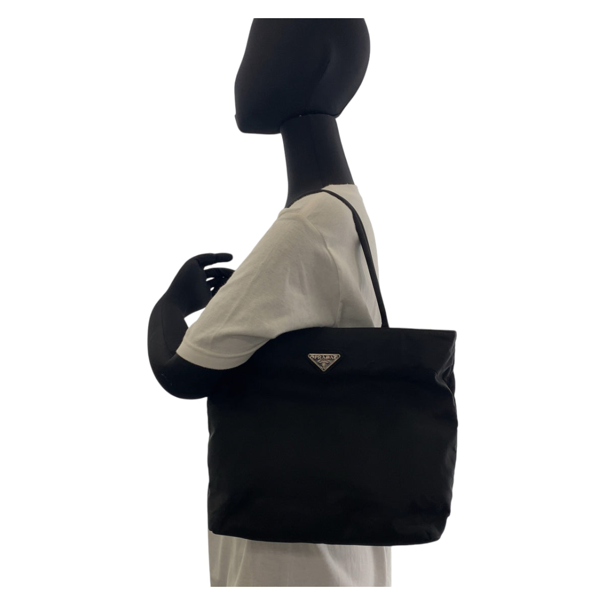 PRADA Prada Tessuto Triangle Logo Plate Black Silver Hardware Nylon Tote Bag Shoulder Bag Women's