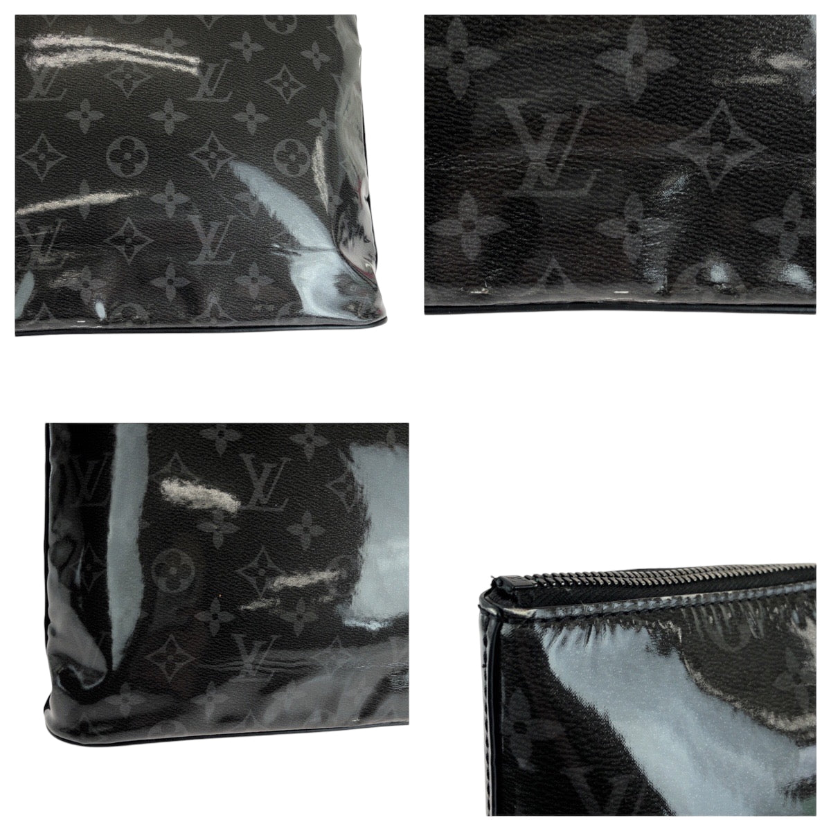 LOUIS VUITTON ルイヴィトン モノグラム エクリプス ポシェット コスモス ブラック 黒 シルバー金具 パテントレザー M63373 クラッチバッグ セカンドバッグ メンズ AB65