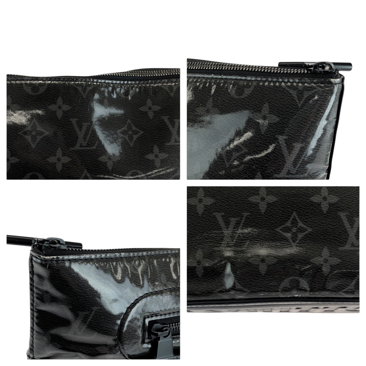 LOUIS VUITTON ルイヴィトン モノグラム エクリプス ポシェット コスモス ブラック 黒 シルバー金具 パテントレザー M63373 クラッチバッグ セカンドバッグ メンズ AB65