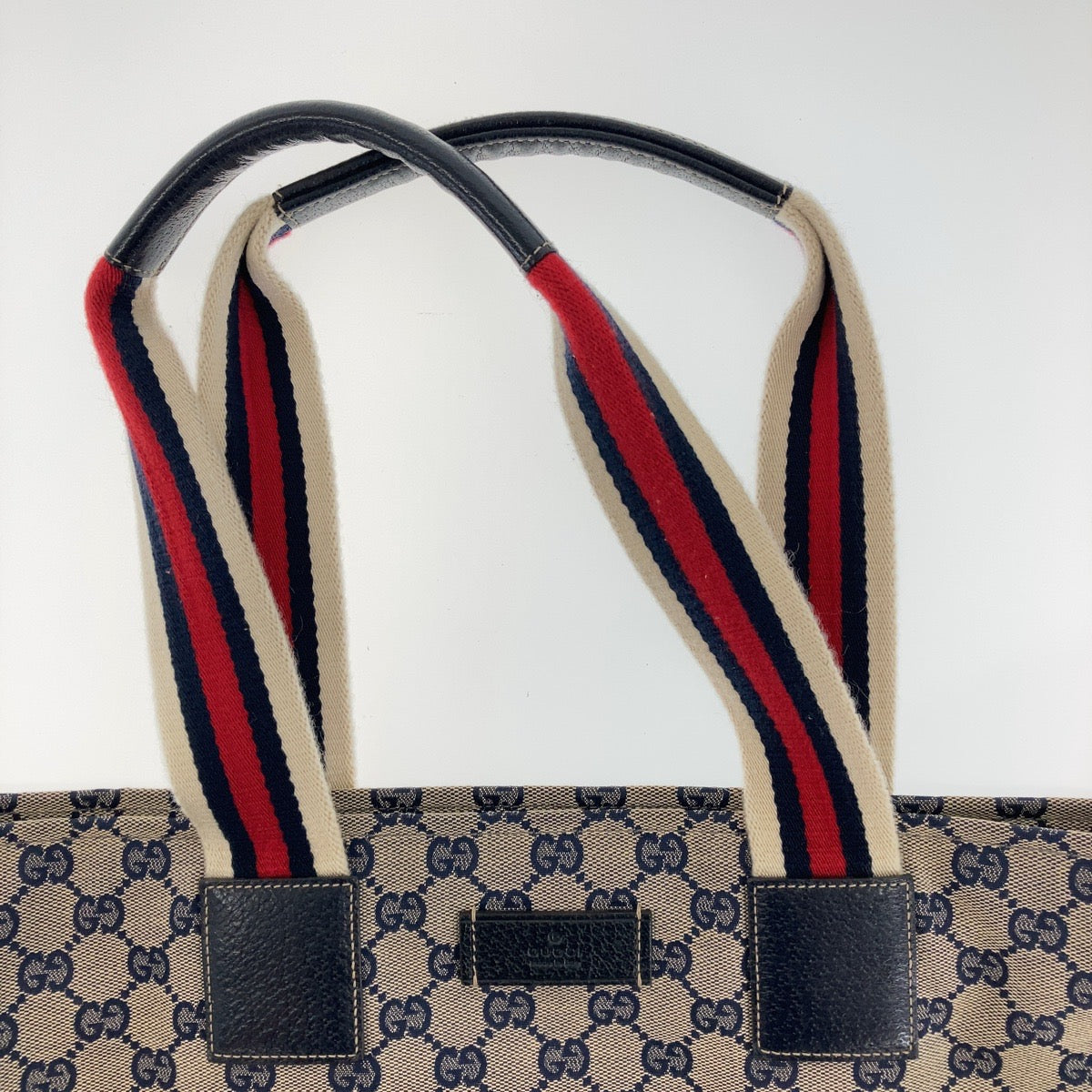 112141
GUCCI グッチ ネイビー グレー GGキャンバス / レザー 155524 トートバッグ ショルダーバッグ  レディース
