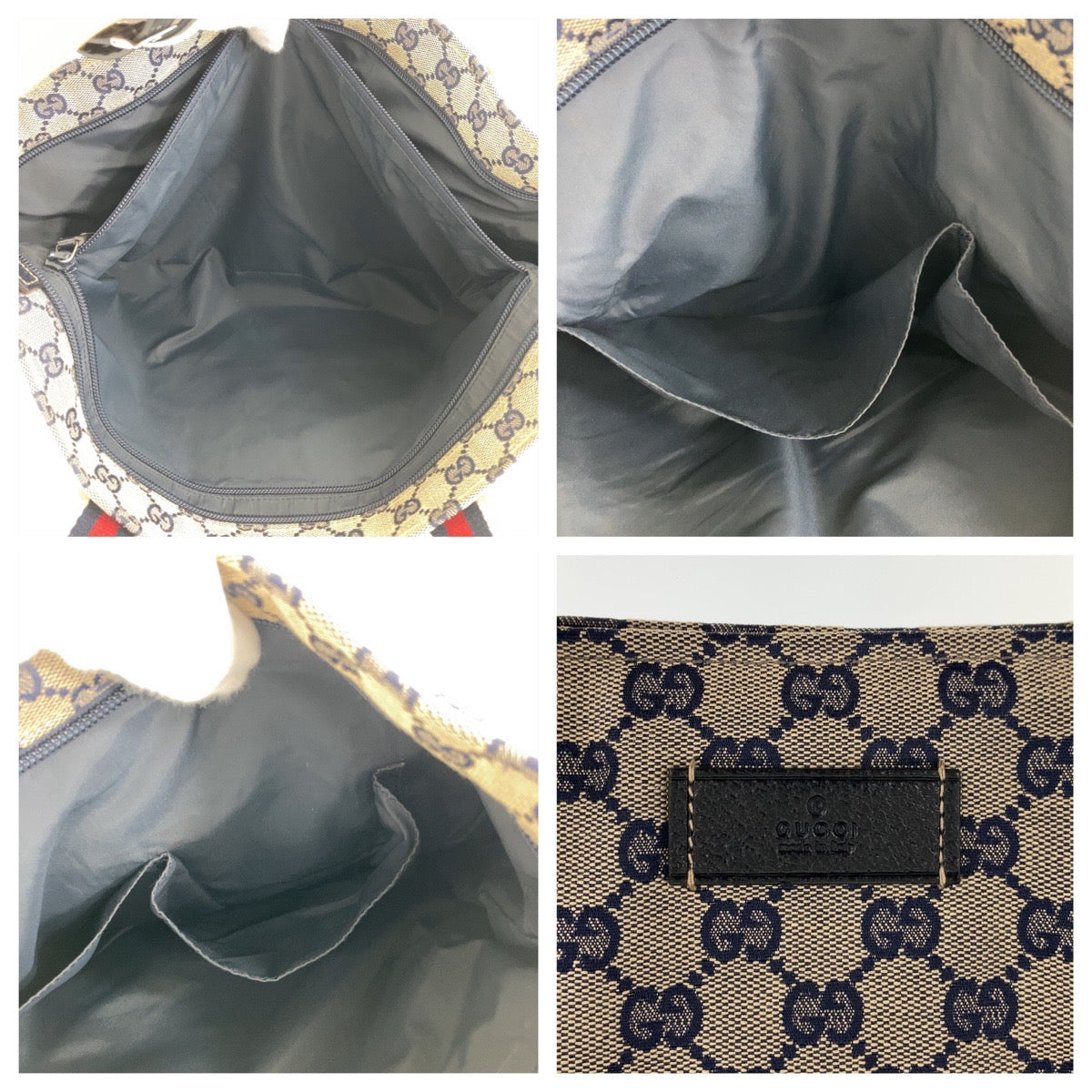 112141
GUCCI グッチ ネイビー グレー GGキャンバス / レザー 155524 トートバッグ ショルダーバッグ  レディース