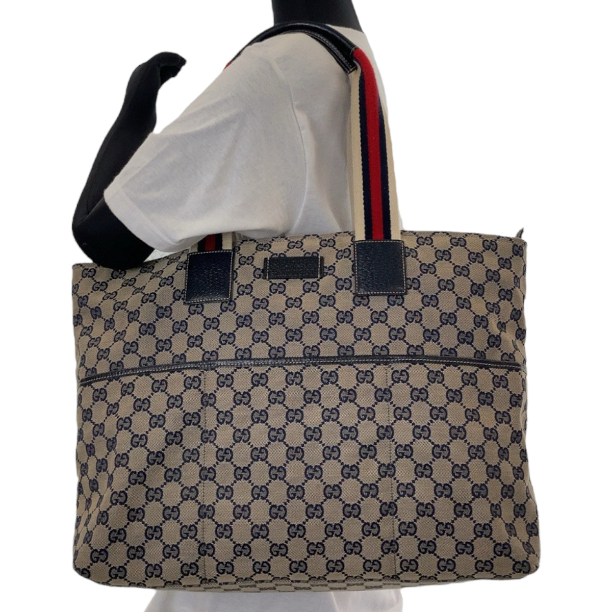 112141
GUCCI グッチ ネイビー グレー GGキャンバス / レザー 155524 トートバッグ ショルダーバッグ  レディース