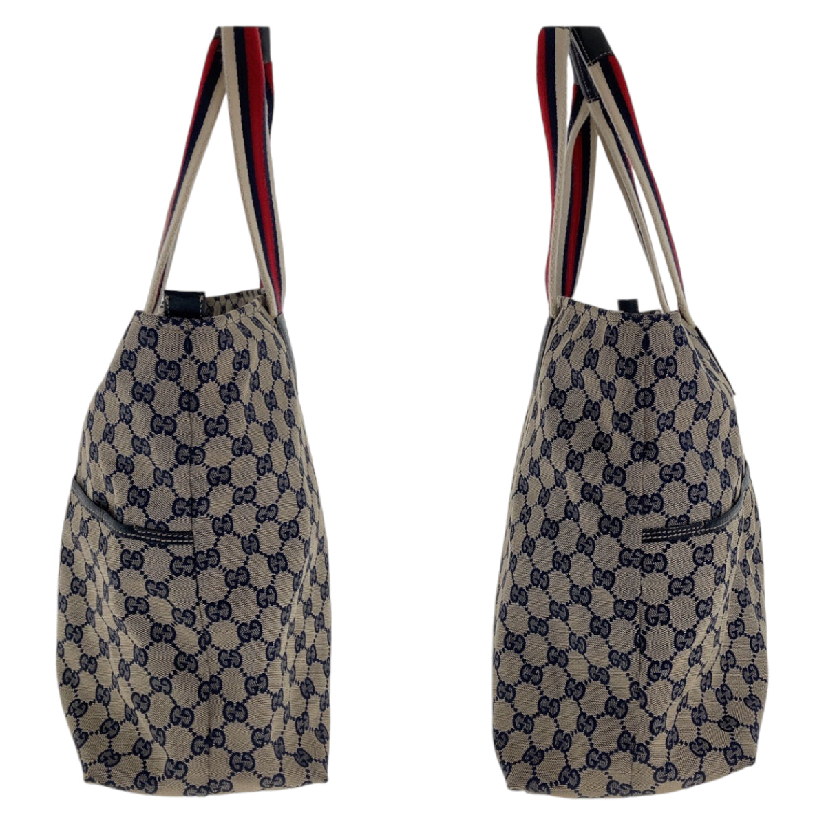 112141
GUCCI グッチ ネイビー グレー GGキャンバス / レザー 155524 トートバッグ ショルダーバッグ  レディース