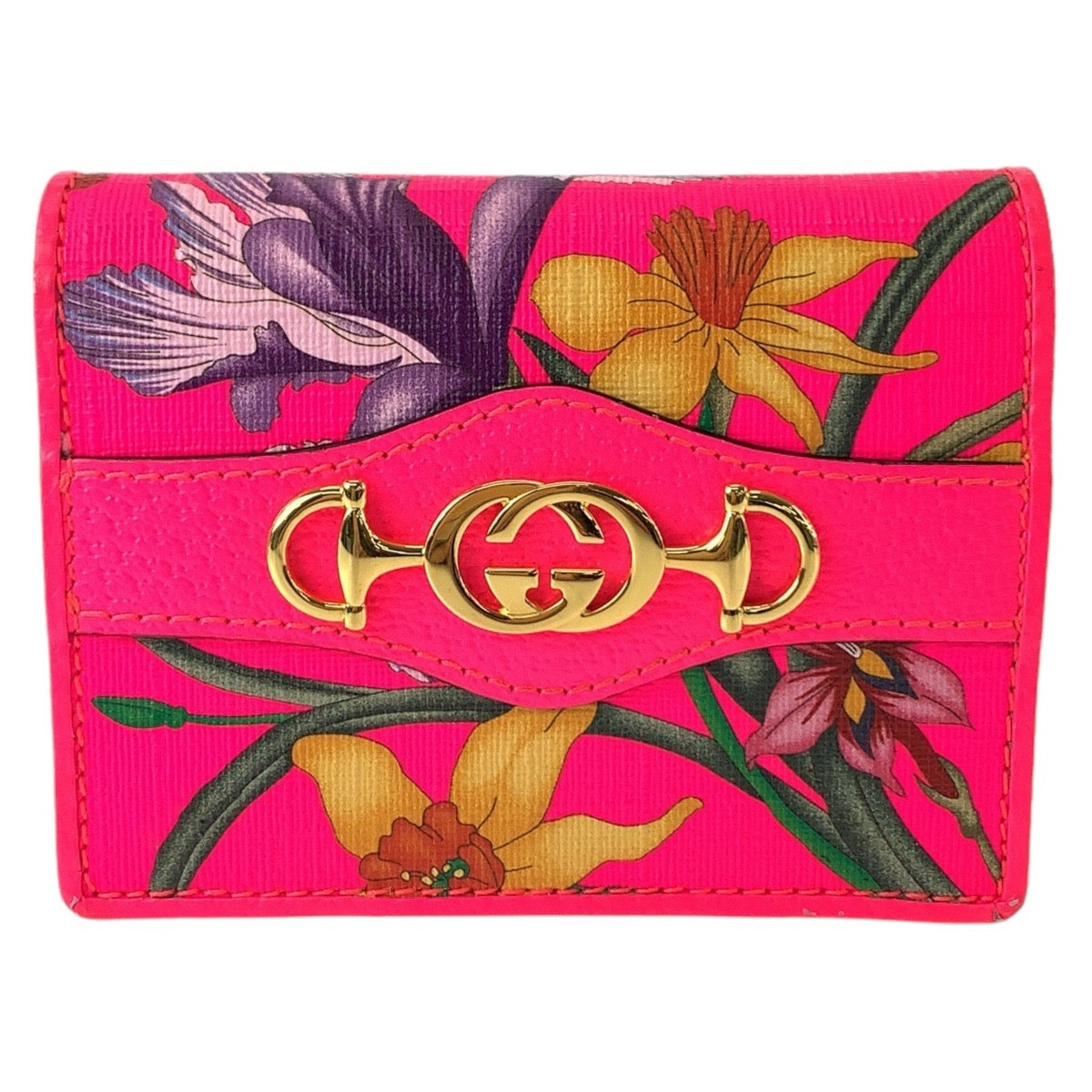 112135
GUCCI グッチ フローラ ズゥミ ピンク ショッキングピンク ゴールド金具 PVC 0959 536353 折財布 コンパクトウォレット  レディース