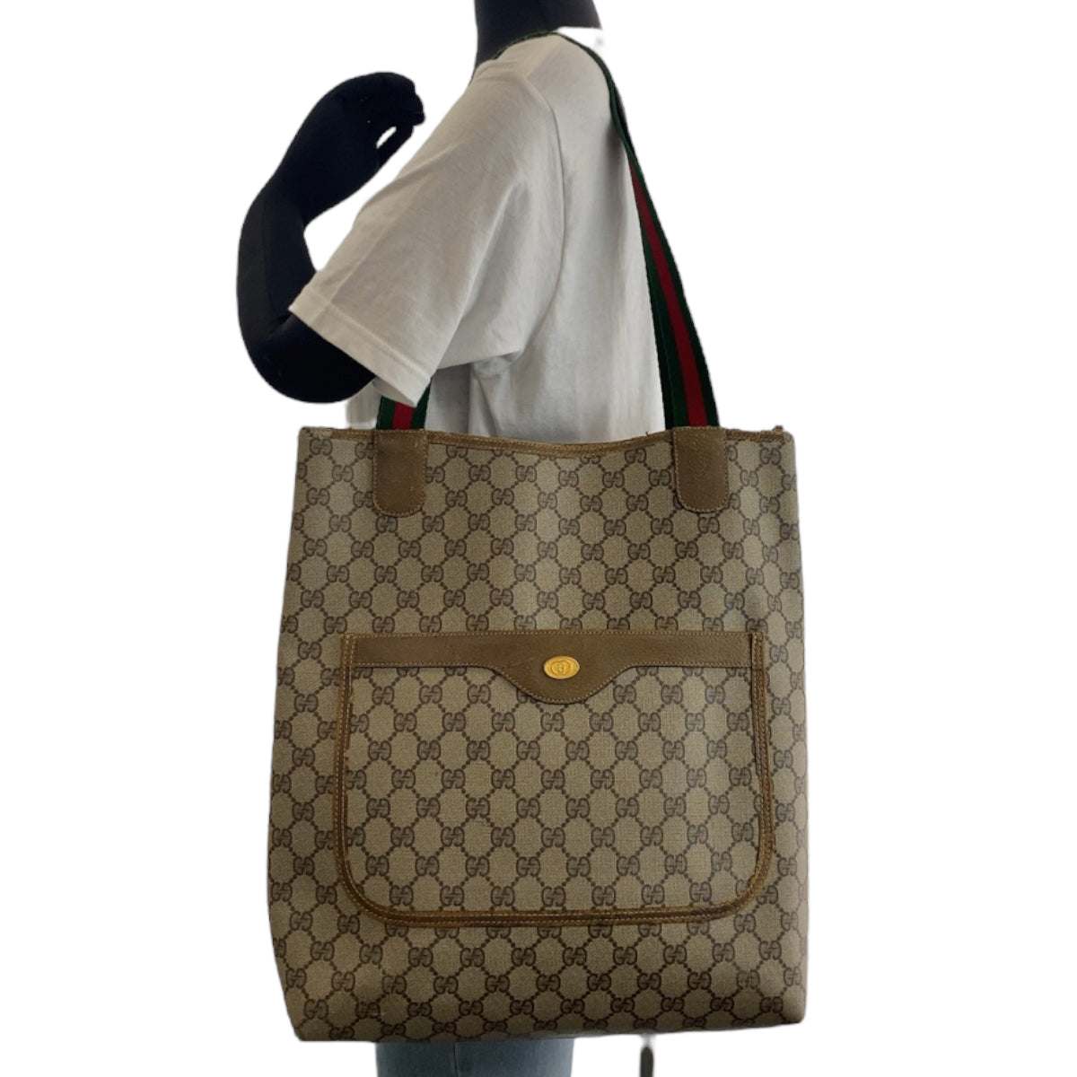 112134
GUCCI グッチ ヴィンテージ オールドグッチ シェリーライン インターロッキング ブラウン グレー ゴールド金具 GGスプリームキャンバス / レザー 39 02 003 トートバッグ ショルダーバッグ 男女兼用  レディース