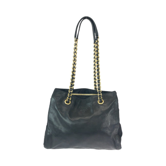 12131
PRADA プラダ ヴィンテージ ロゴ型押し ブラック 黒 ゴールド金具 レザー B4328 トートバッグ ショルダーバッグ  レディース AB33
