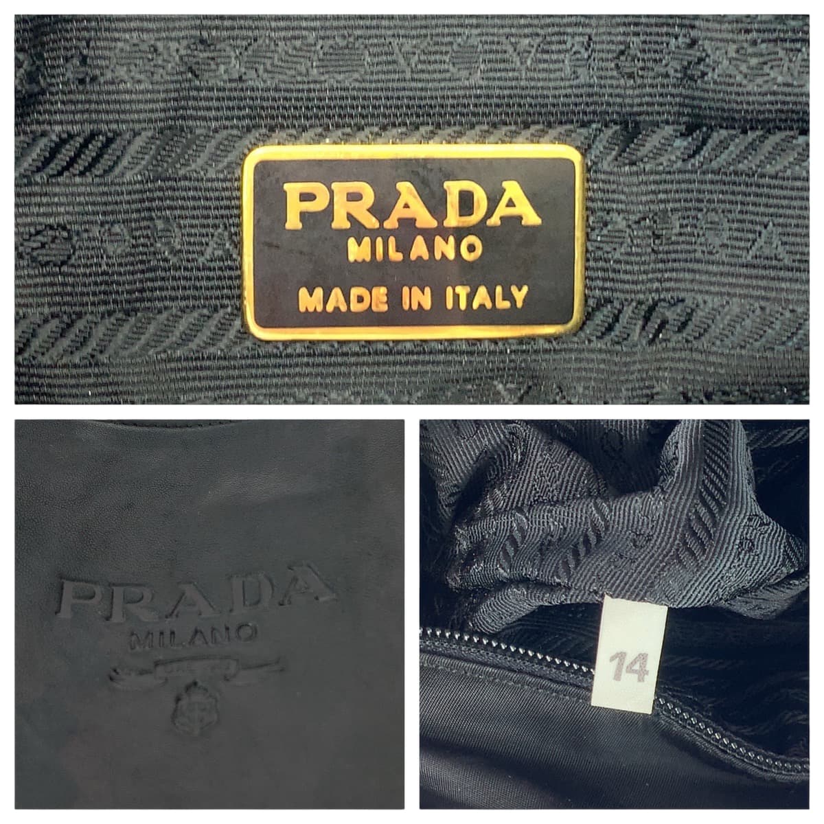12131
PRADA プラダ ヴィンテージ ロゴ型押し ブラック 黒 ゴールド金具 レザー B4328 トートバッグ ショルダーバッグ  レディース AB33
