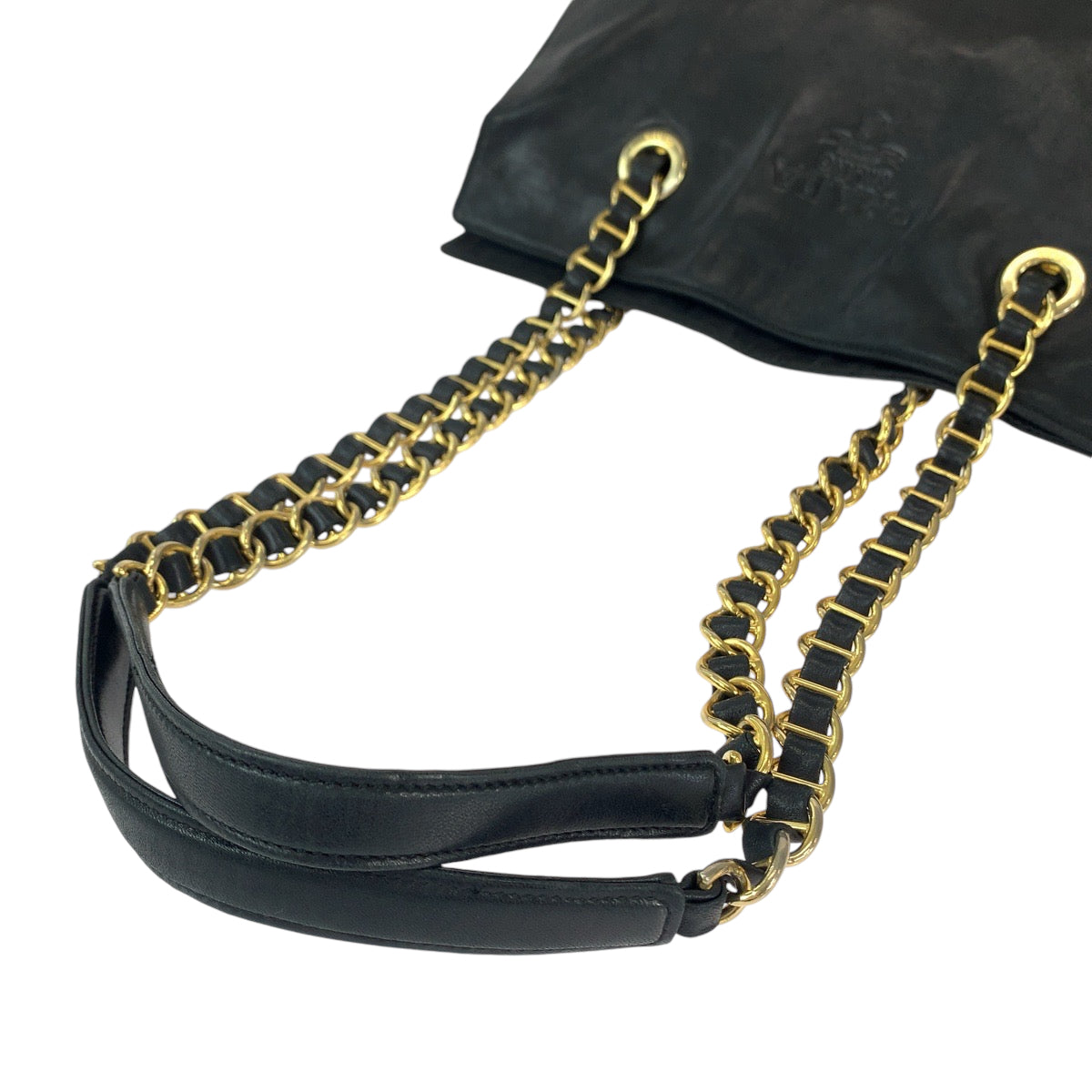 12131
PRADA プラダ ヴィンテージ ロゴ型押し ブラック 黒 ゴールド金具 レザー B4328 トートバッグ ショルダーバッグ  レディース AB33