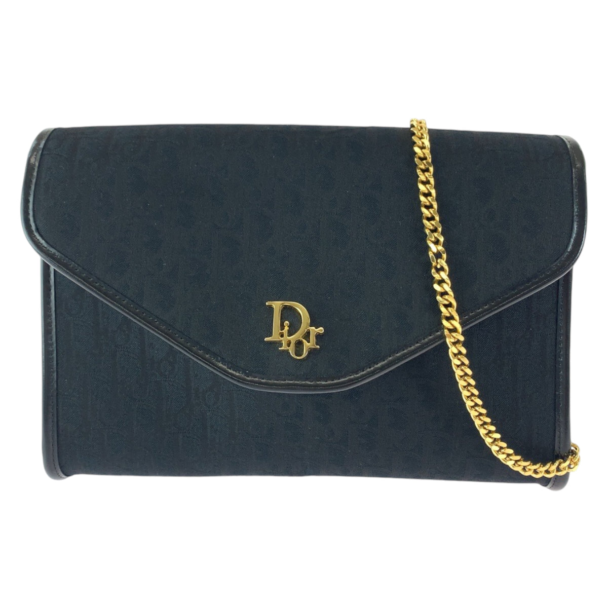 12129
 Christian Dior Vintage Trotter Black Gold Hardware Canvas Chain Shoulder Bag Crossbody Women's