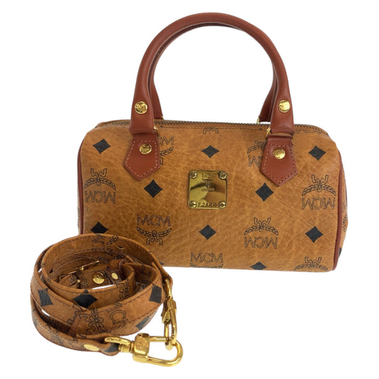 12125
MCM エム シー エム ヴィンテージ ロゴグラム コニャック ブラウン ゴールド金具 レザー HK362 ショルダーバッグ ミニボストンバッグ ハンドバッグ 2way  レディース A28