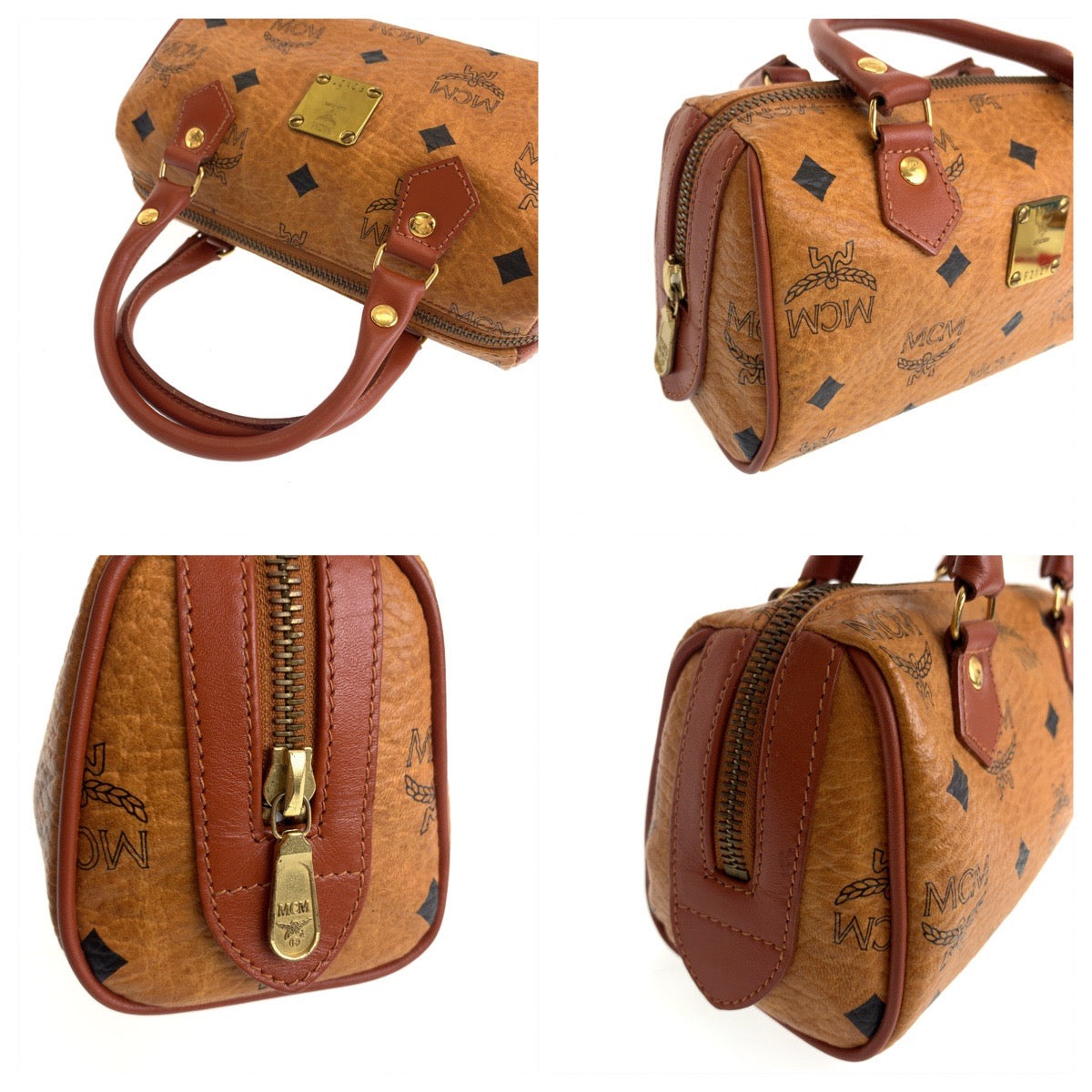12125
MCM エム シー エム ヴィンテージ ロゴグラム コニャック ブラウン ゴールド金具 レザー HK362 ショルダーバッグ ミニボストンバッグ ハンドバッグ 2way  レディース A28