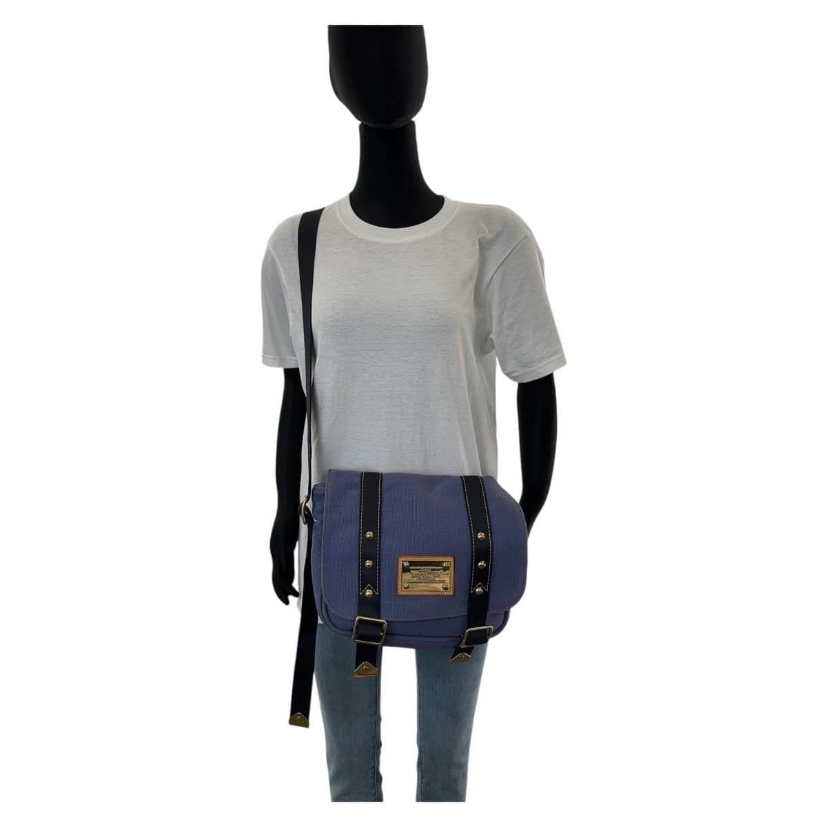 12124
LOUIS VUITTON ルイヴィトン アンティグア ブザスPM ブルー ゴールド金具 キャンバス M40073 斜め掛け ショルダーバッグ 男女兼用  レディース