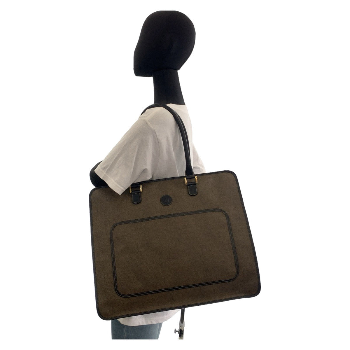 FENDI フェンディ ブラウン ゴールド金具 PVC / レザー ビジネスバッグ トートバッグ A4対応 レディース AB27
