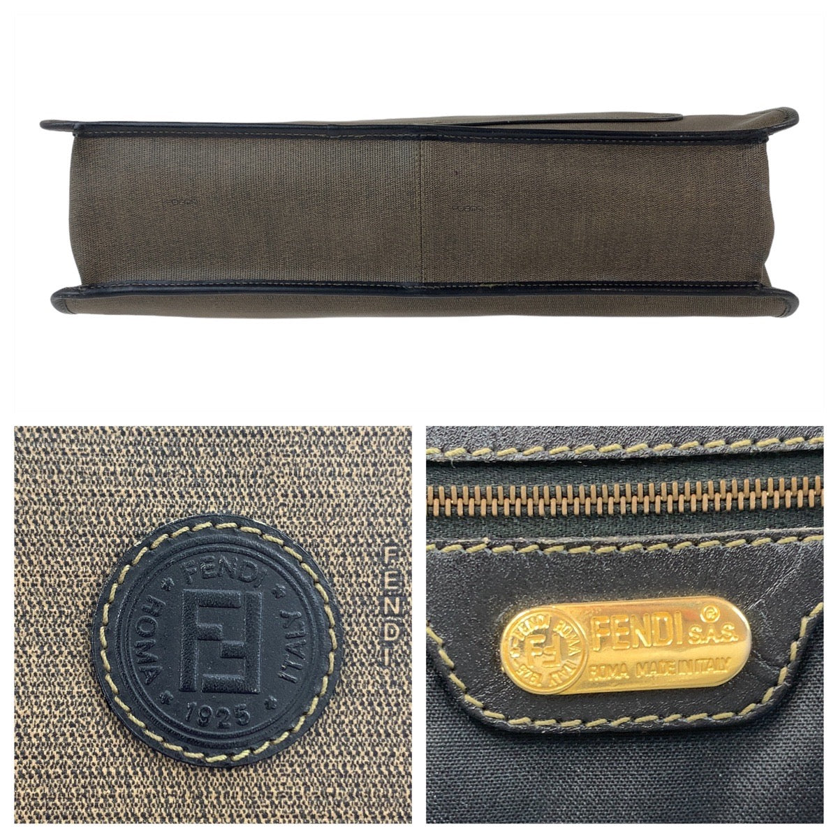 FENDI フェンディ ブラウン ゴールド金具 PVC / レザー ビジネスバッグ トートバッグ A4対応 レディース AB27