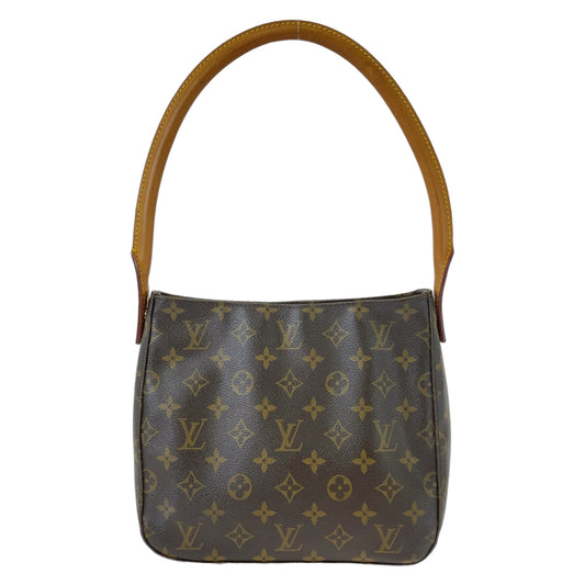 12122
LOUIS VUITTON ルイヴィトン モノグラム ルーピングMM ブラウン ベージュ ゴールド金具 PVC / レザー M51146 ショルダーバッグ  レディース