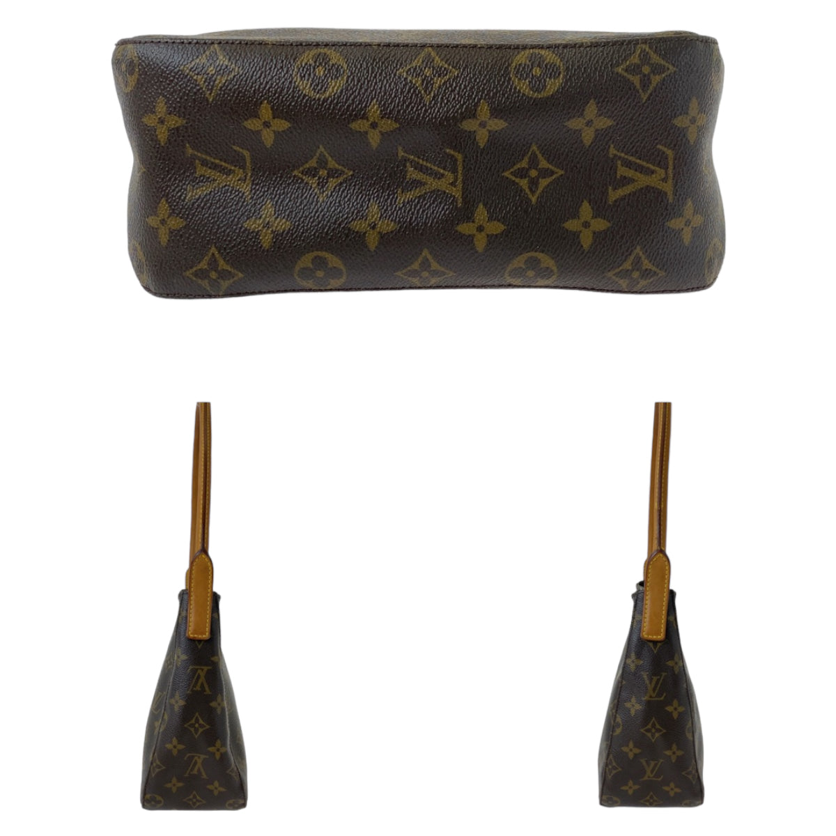 12122
LOUIS VUITTON ルイヴィトン モノグラム ルーピングMM ブラウン ベージュ ゴールド金具 PVC / レザー M51146 ショルダーバッグ  レディース