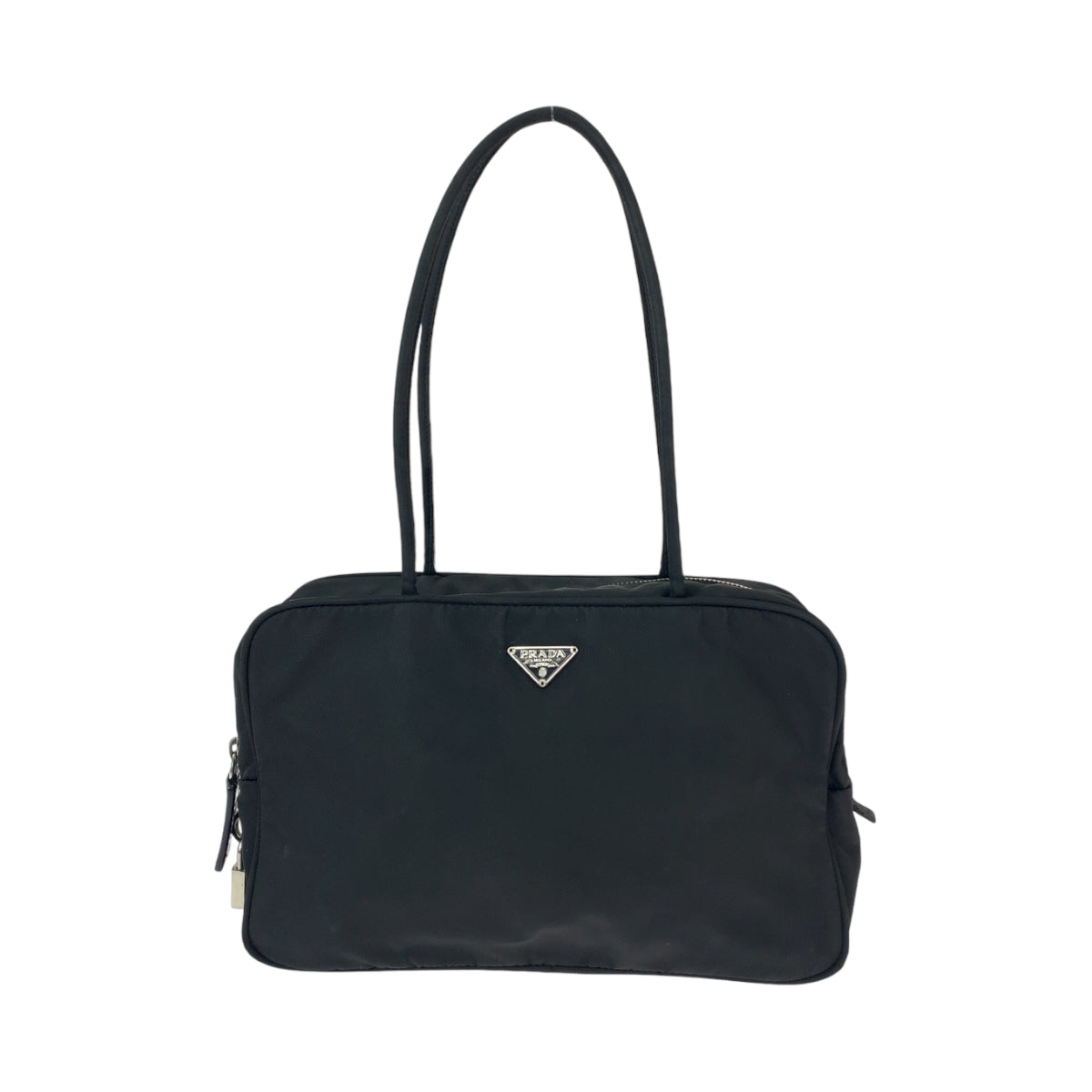 PRADA Prada Tessuto Triangle Logo Plate Black Silver Hardware Nylon Shoulder Bag for Women