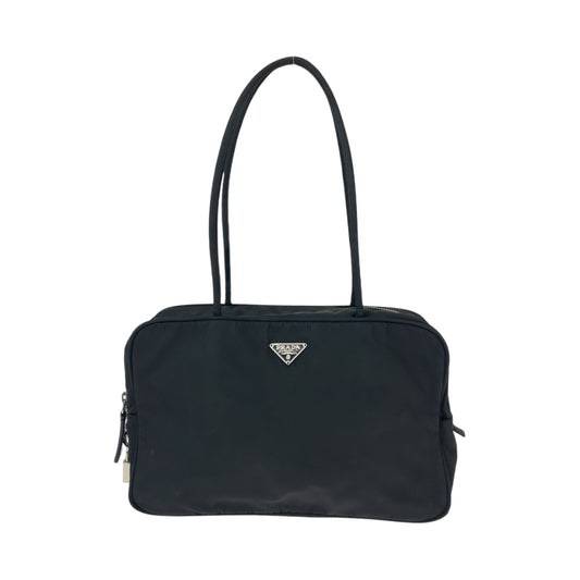PRADA Prada Tessuto Triangle Logo Plate Black Silver Hardware Nylon Shoulder Bag for Women