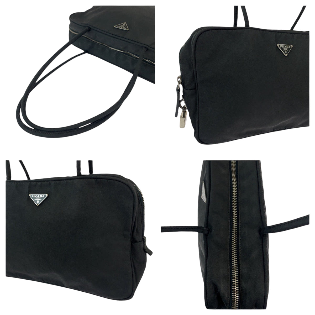 PRADA Prada Tessuto Triangle Logo Plate Black Silver Hardware Nylon Shoulder Bag for Women