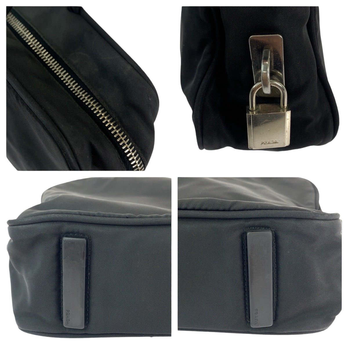 PRADA Prada Tessuto Triangle Logo Plate Black Silver Hardware Nylon Shoulder Bag for Women