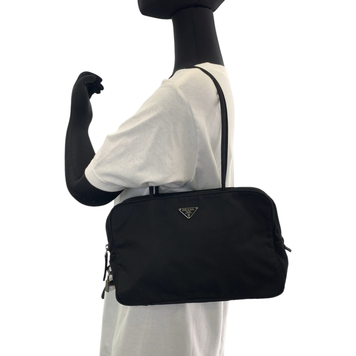 PRADA Prada Tessuto Triangle Logo Plate Black Silver Hardware Nylon Shoulder Bag for Women