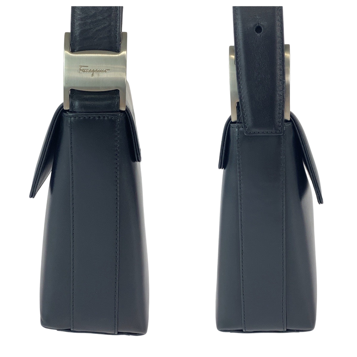 18005
Salvatore Ferragamo サルヴァトーレフェラガモ ヴァラ ブラック 黒 シルバー金具 レザー ショルダーバッグ  レディース A38