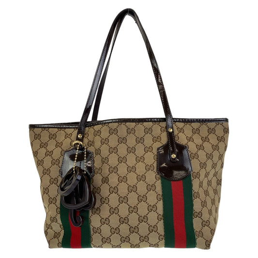 2113
GUCCI グッチ シェリーライン ベージュ ブラウン ゴールド金具 GGキャンバス / エナメル 211971 トートバッグ ショルダーバッグ  レディース
