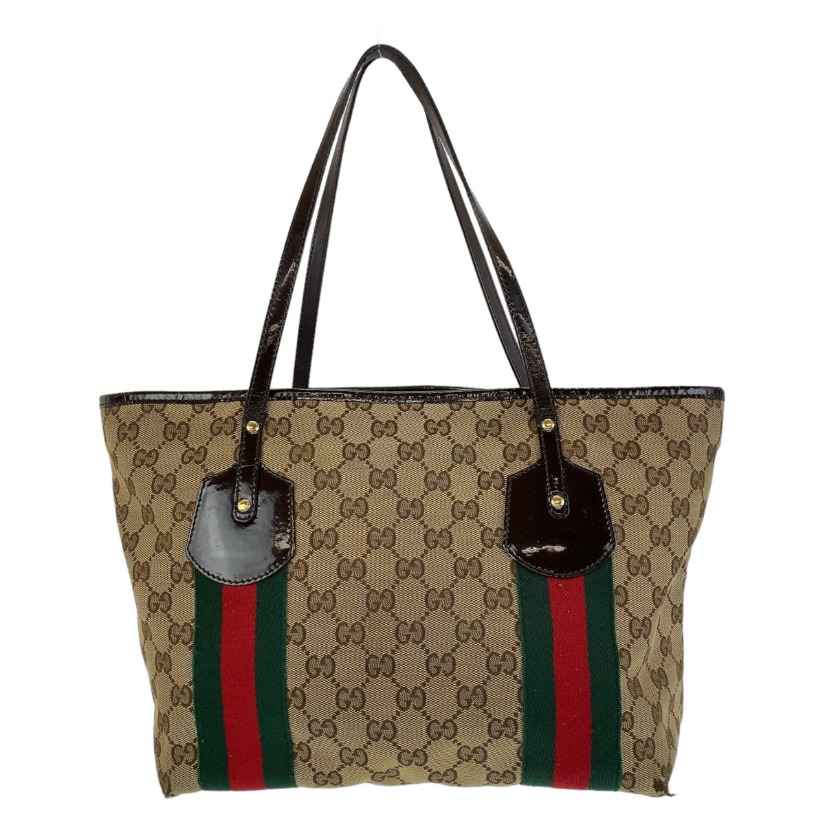2113
GUCCI グッチ シェリーライン ベージュ ブラウン ゴールド金具 GGキャンバス / エナメル 211971 トートバッグ ショルダーバッグ  レディース