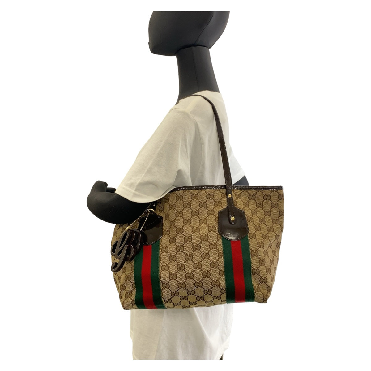 2113
GUCCI グッチ シェリーライン ベージュ ブラウン ゴールド金具 GGキャンバス / エナメル 211971 トートバッグ ショルダーバッグ  レディース